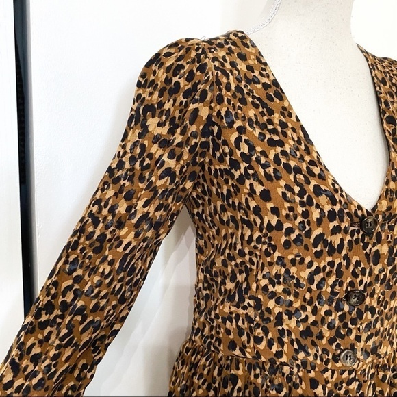 ZARA TRF LEOPARD BUTTON FRONT 3/4 SLEEVE V-NECK MAXI DRESS - XS - Picture 4 of 9